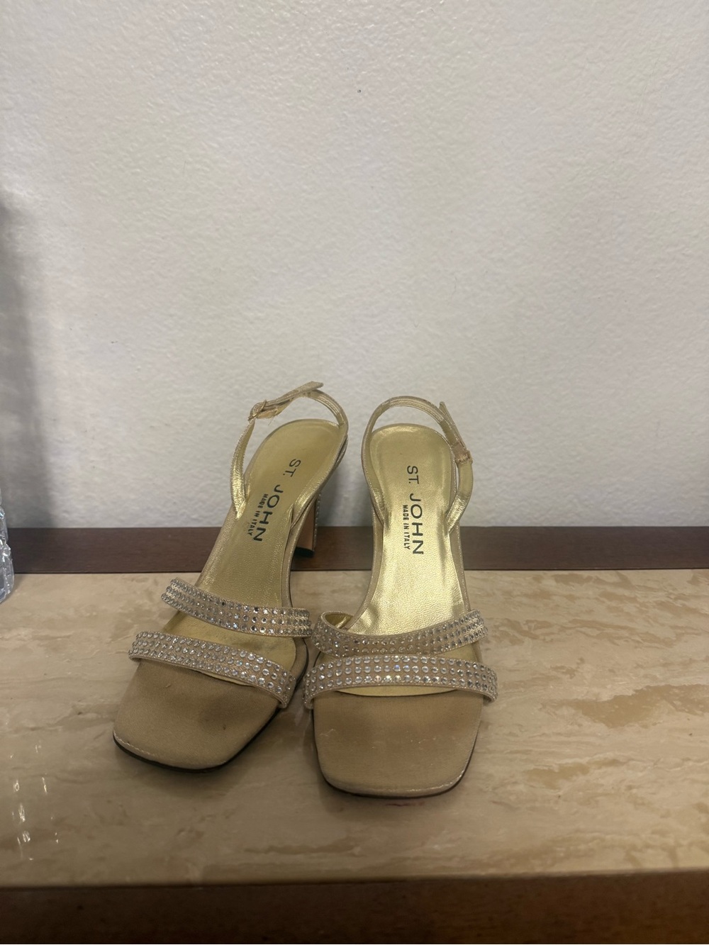 St. John Gold Rhinestone Strap Heels
